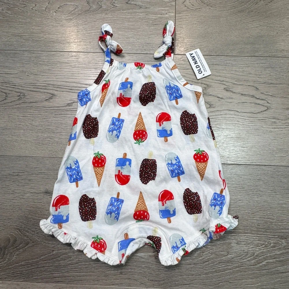 Old Navy Baby Girls Ice Cream Popsicle Print Tie Strap‎ Romper 6-12M NWT